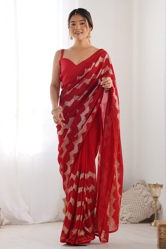 Red Traditional Sequins Work Saree