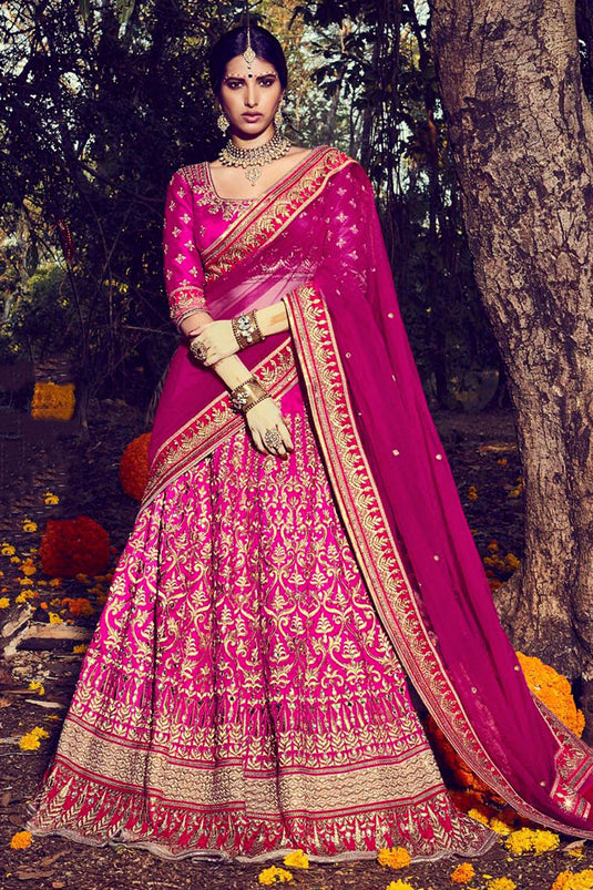 Magenta Bhagalpuri Lehenga With Bhagalpuri Choli