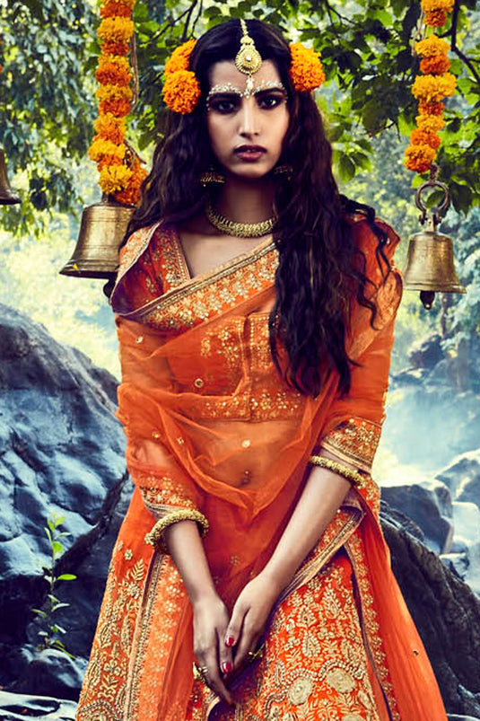 Orange Bhagalpuri Lehenga With Choli