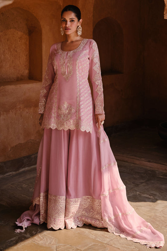 Georgette Silk Pink Color Readymade Palazzo Salwar Kameez