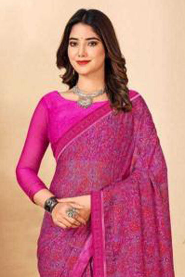 Chiffon Printed Saree With Fancy Blouse