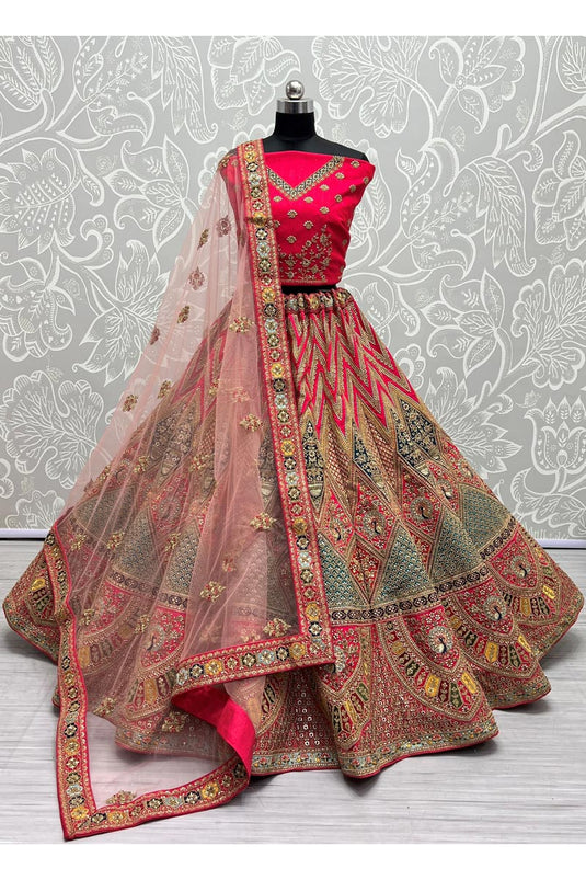 Radiant Pink Color Wedding Wear Silk Fabric Embroidered Bridal Lehenga