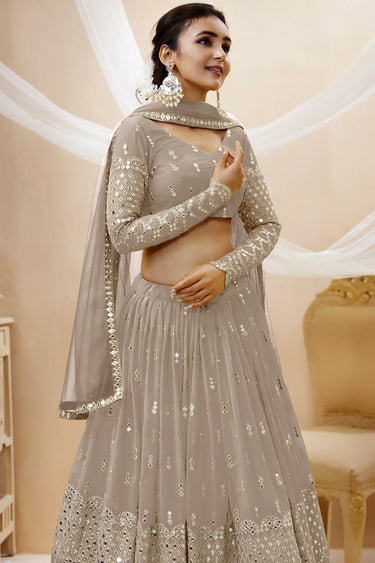 Grey Color Embroidered Work On Georgette Fabric Beatific Lehenga Choli