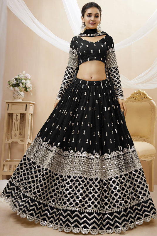 Tempting Georgette Fabric Black Color Lehenga Choli With Embroidered Work