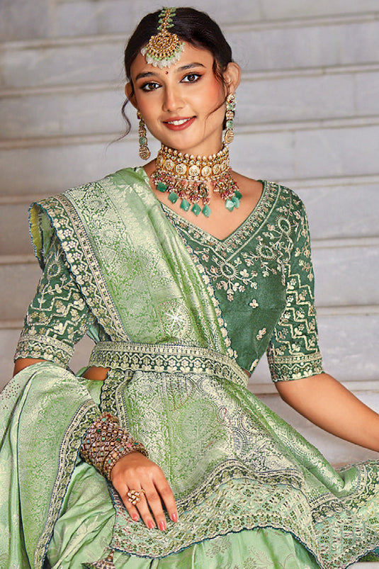 Sea Green Color Dola Silk Fabric Weaving Work Function Wear Fancy Saree