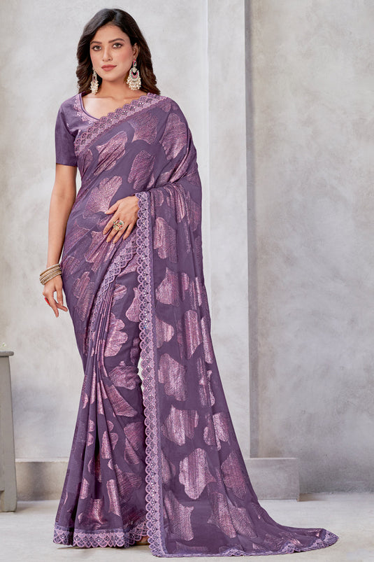 Purple Color Georgette Fabric Weaving Work Function Wear Fancy Saree