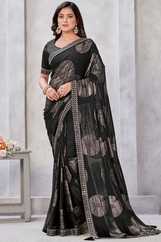 Black Color Weaving Work Georgette Fabric Sangeet Wear Saree