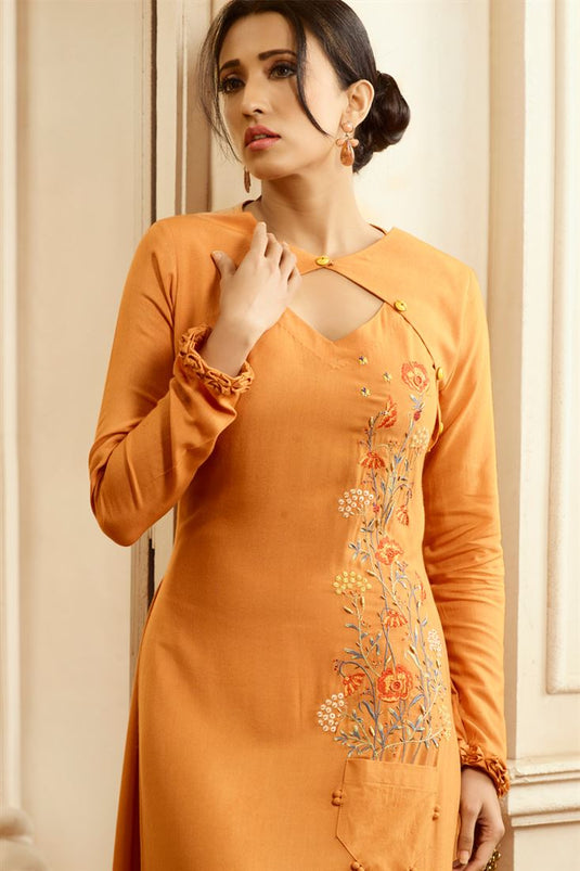 Premsetu Mal Foil Print Nayra Style Kurti With Embroidery Work With Bell  Sleeve (PS1305A) at Rs 995 in Surat