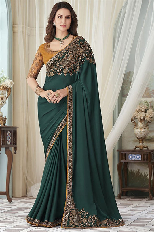Gilded Silk Border Green Contemporary Style Saree
