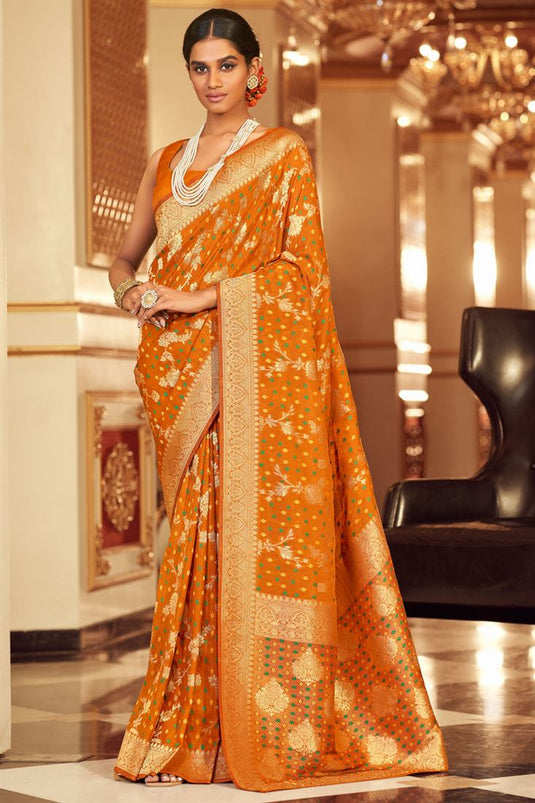 Mustard Color Fantastic Chiffon Fabric Bandhej Style Saree