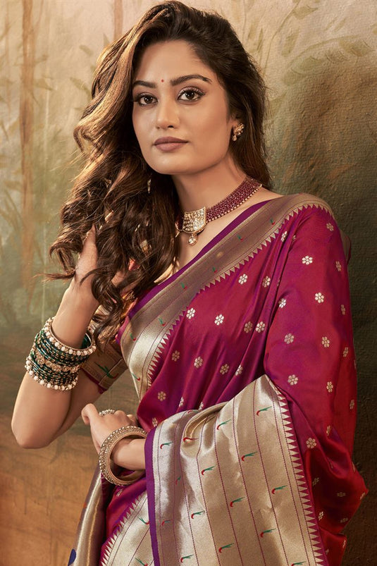 Maroon Color Charismatic Weaving Designs Paithani Silk Saree