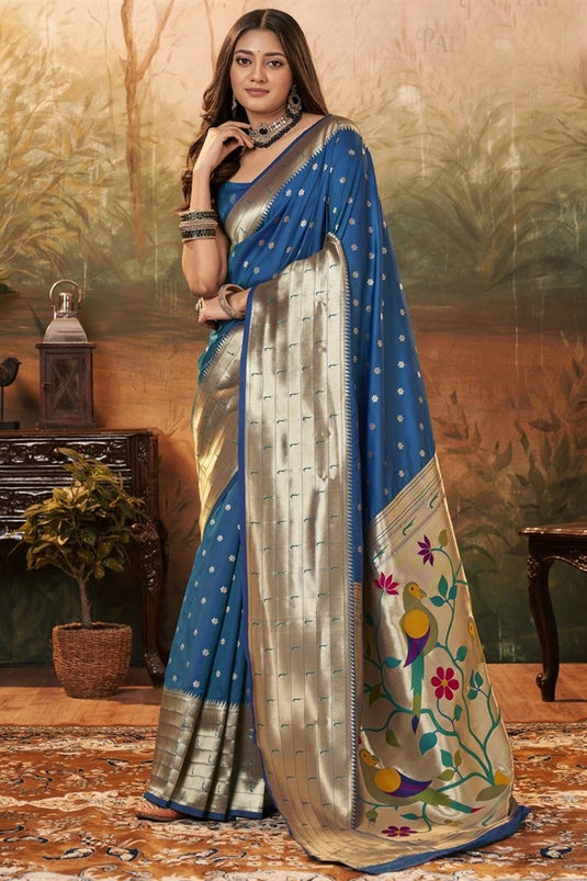 Blue Color Weaving Designs Graceful Paithani Silk Saree