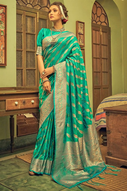 Sea Green Banarasi Silk Weaving Work Saree