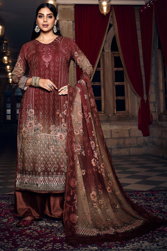 Georgette Fabric Maroon Color Excellent Palazzo Suit