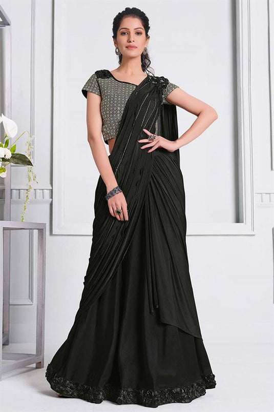 Embroidered Work On Fancy Lycra Fabric Black Color Party Wear Vivacious Saree