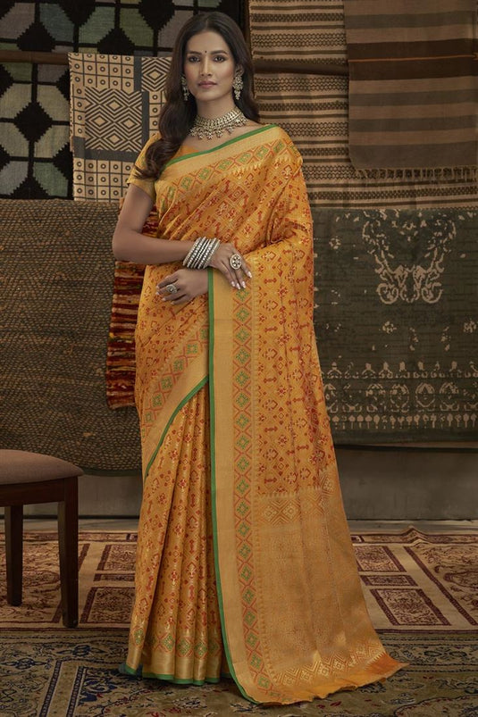 Attractive Art Silk Fabric Mustard Color Saree With Weaving Work