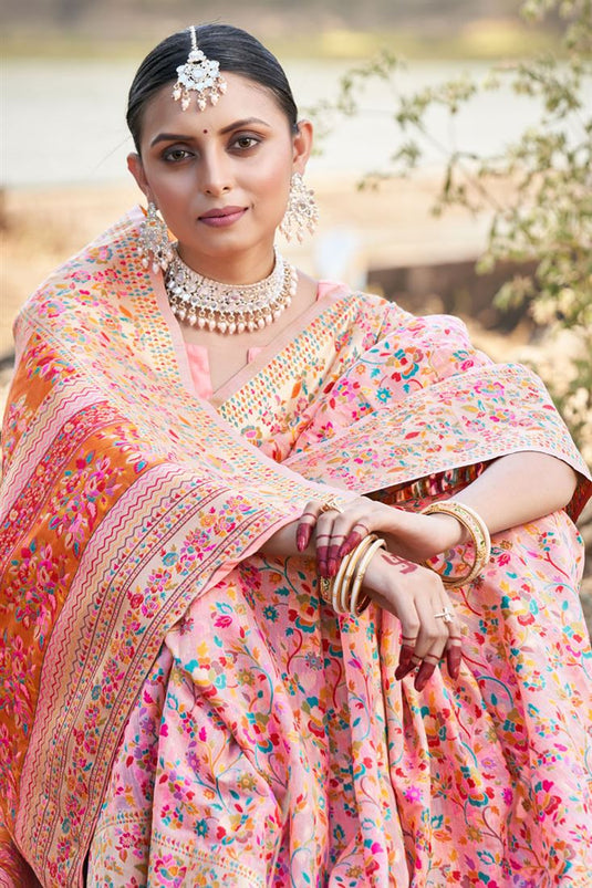 Festive Look Peach Color Elegant Kashmiri Modal Weaving Saree
