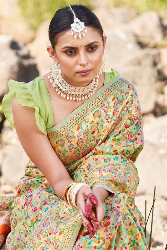 Ravishing Festive Look Kashmiri Modal Weaving Saree In Green Color