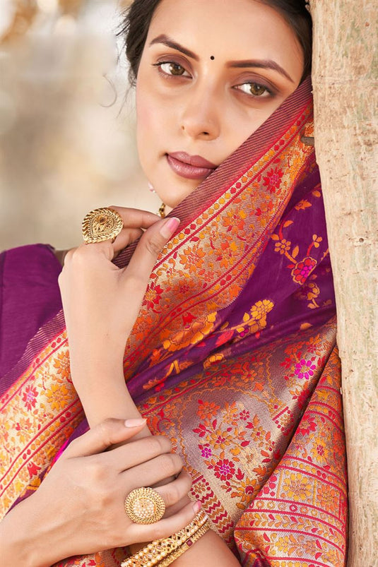 Beguiling Kashmiri Modal Weaving Saree in Purple Color