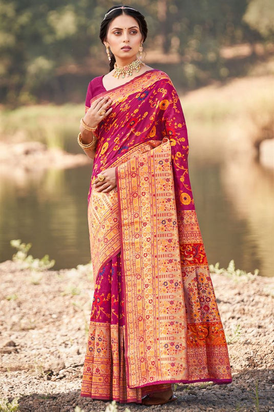Ravishing Kashmiri Modal Weaving Saree in Rani Color