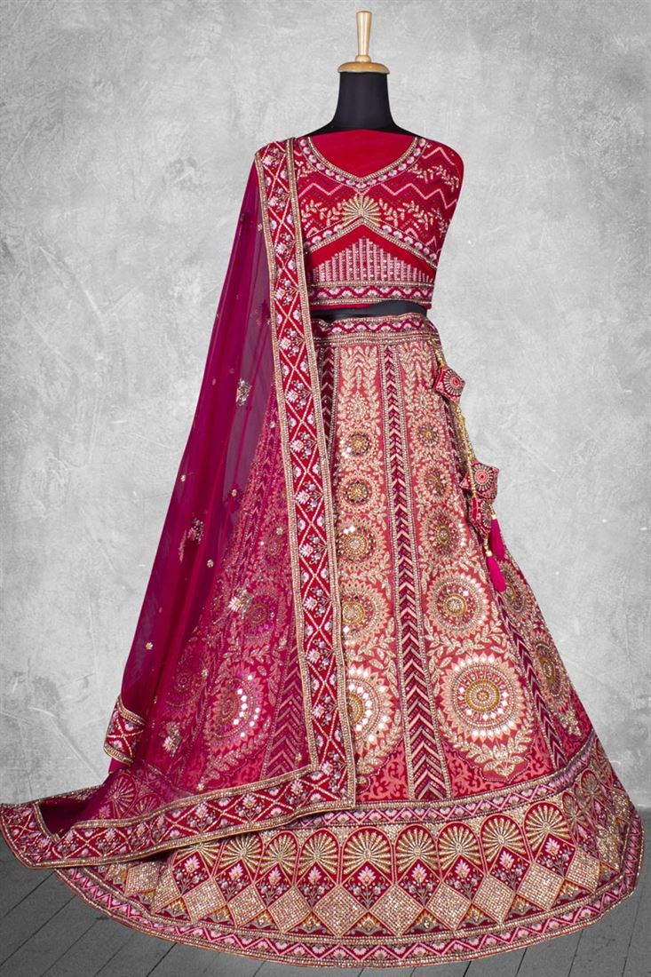 Peach Fancy Fabric Bridal Lehenga Choli