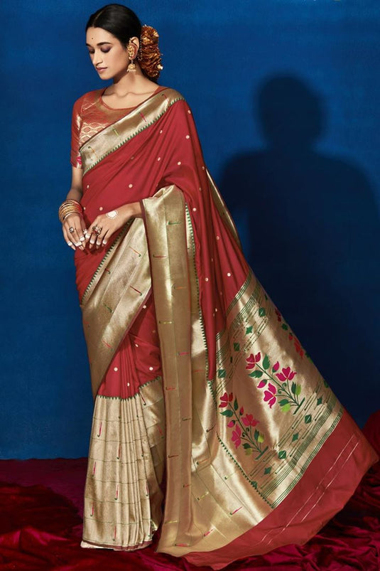 Charming Red Color Banarasi Silk Saree