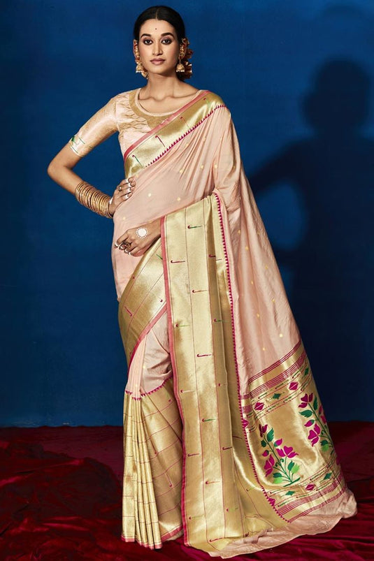 Mesmeric Pink Color Banarasi Silk Saree