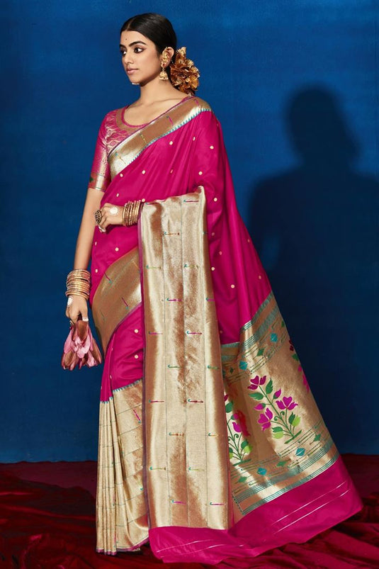 Excellent Pink Banarasi Silk Saree