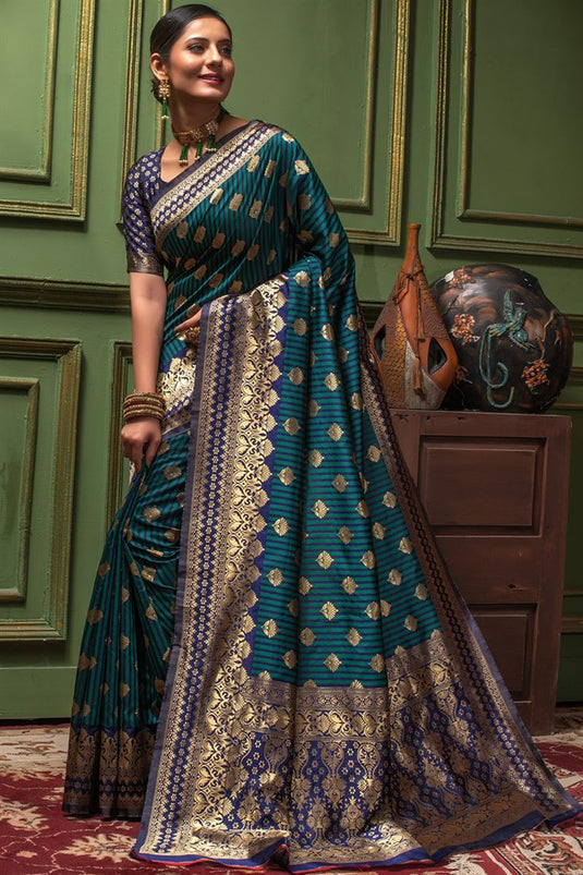 Teal Color Banarasi Silk Fabric Phenomenal Festive Wear Saree