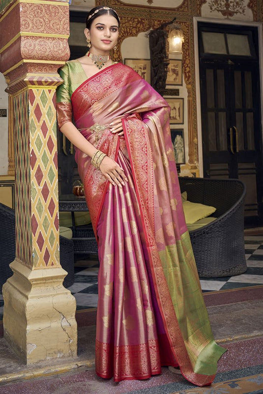 Art Silk Beguiling Pink Color Banarasi Saree
