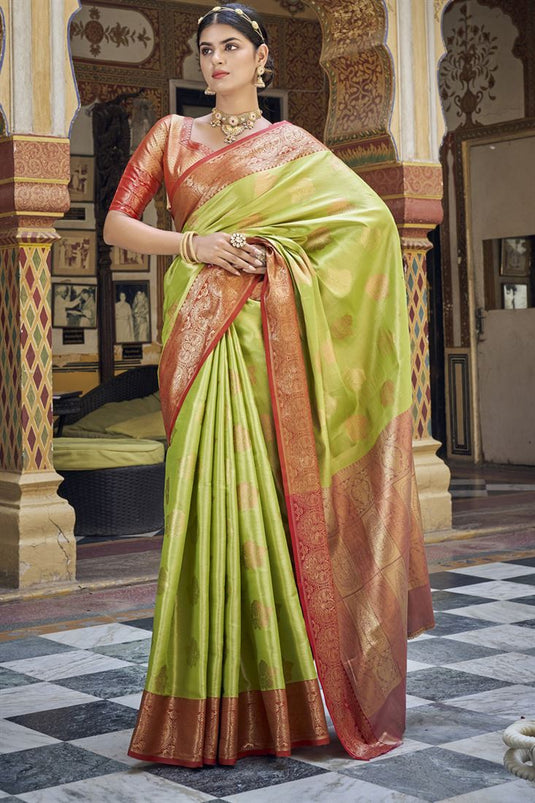 Art Silk Tempting Banarasi Saree In Green Color