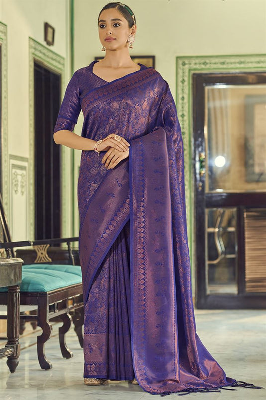 Engaging Purple Color Art Silk Copper Zari Work Saree