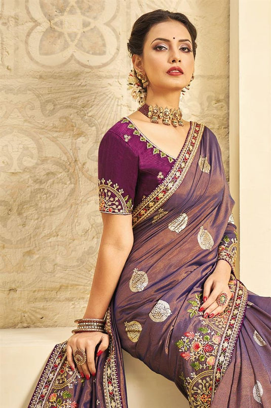 Purple Color Party Style Art Silk Fabric Charismatic Saree