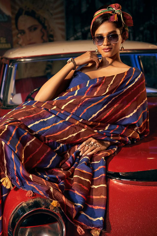 Phenomenal Leheriya Printed Brown Color Art Silk Saree