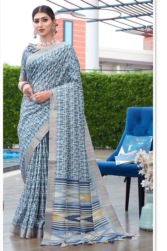 Marvellous Weaving Work Banarasi Art Silk Saree In Blue Color