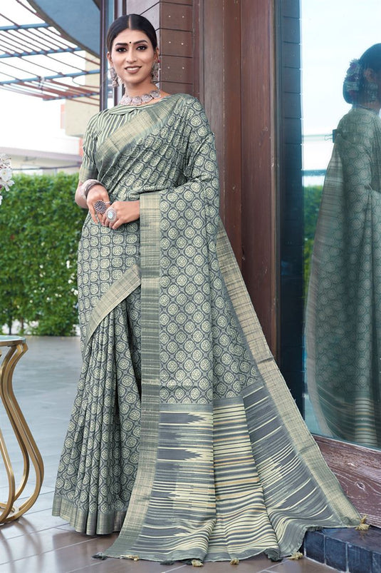 Radiant Grey Color Banarasi Art Silk Saree With Weaving Work