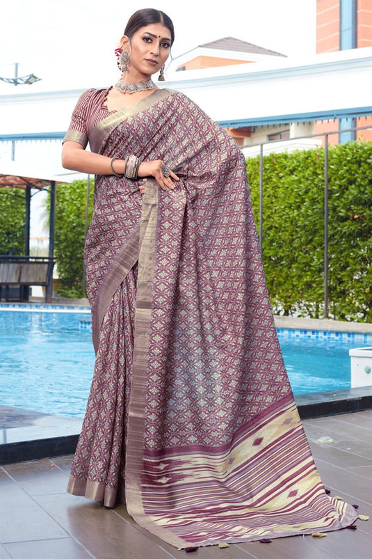Purple Color Weaving Work On Stunning Banarasi Art Silk Saree
