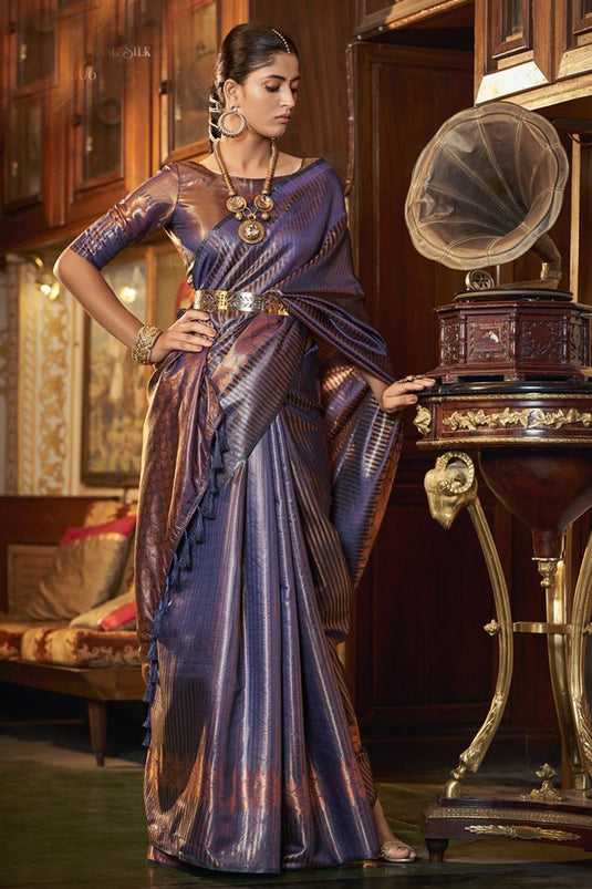 Purple Color Kanjivaram Silk Fabric Glorious Saree