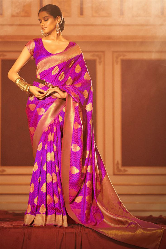 Trendy Art Silk Fabric Purple Color Saree With Weaving Work