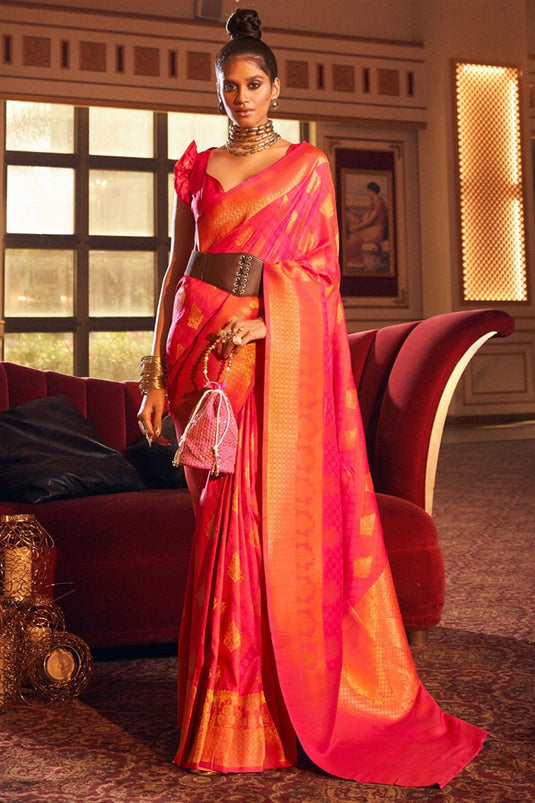 Pink Color Pleasant Art Silk Weaving Design Festive Saree