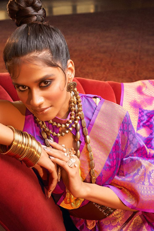 Imposing Art Silk Weaving Design Festive Saree In Purple Color