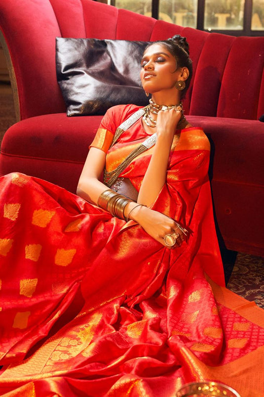 Red Color Glorious Art Silk Weaving Design Festive Saree