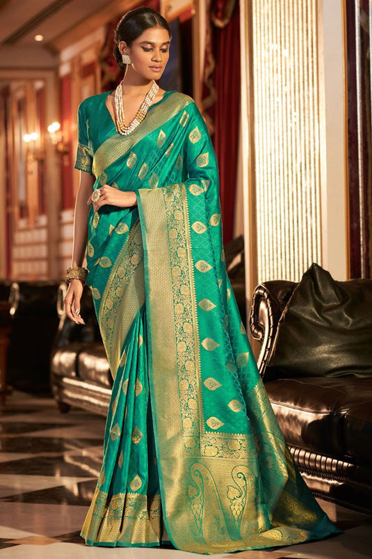 Festival Wear Sea Green Color Aristocratic Art Silk Fabric Saree