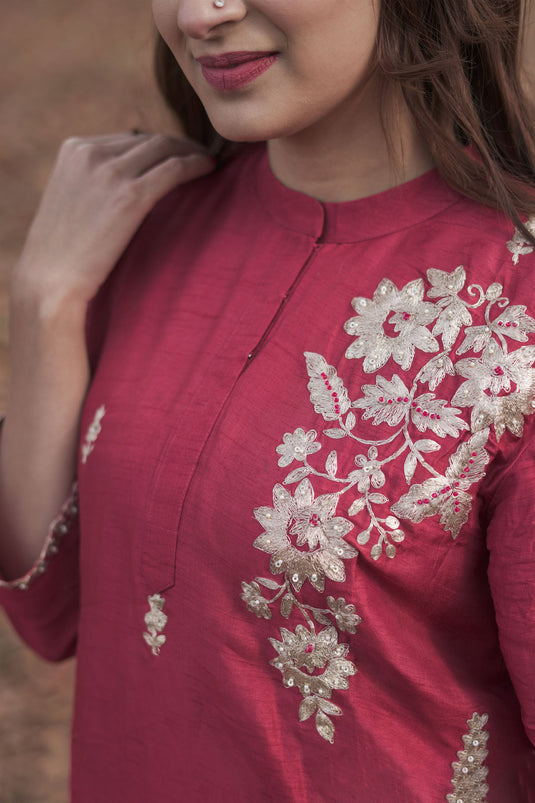 Exclusive Red Art Silk Embroidered Co-Ord Set