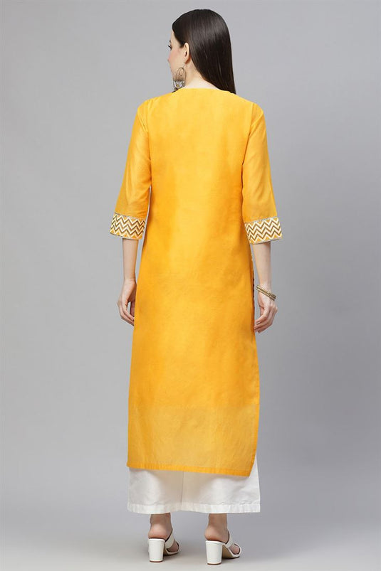 Yellow Color Chanderi Fabric Casual Simple Kurti With Palazzo