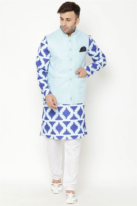 Readymade White Kurta Pajama With Nehru Jacket - The Fashion Store