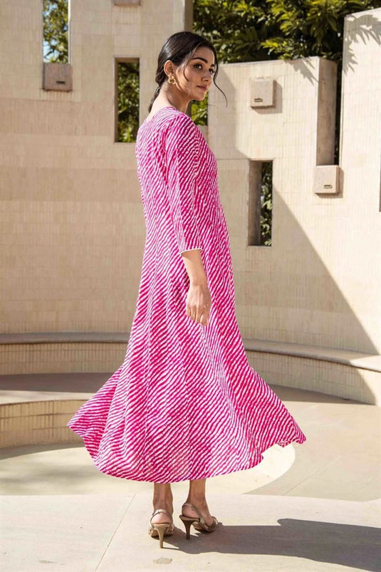 Printed Work Pink Color Rayon Fabric Kurti In Casual Wear