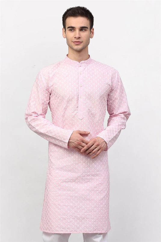 Pink Color Silk Fabric Festival Wear Readymade Kurta