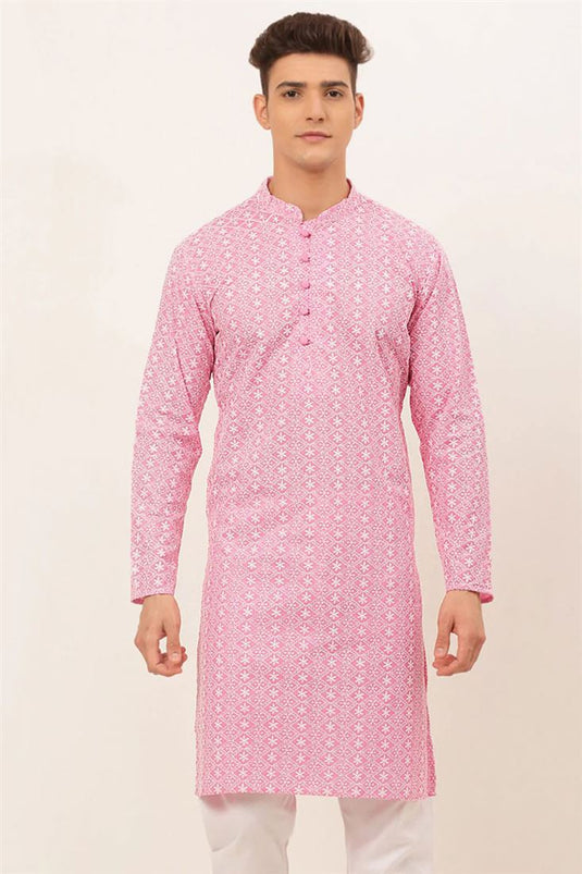 Pink Color Festival Wear Readymade Kurta In Cotton Fabric