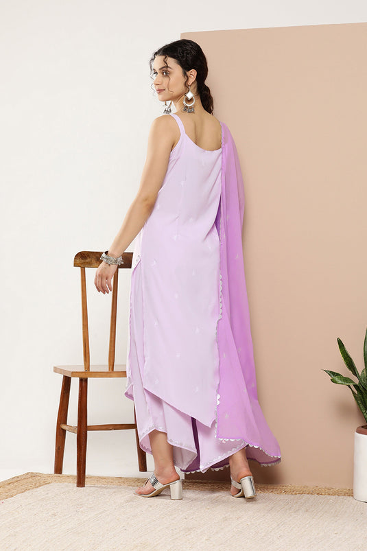 Exclusive Lavender Color Readymade Kurti Bottom Set In Crepe Fabric